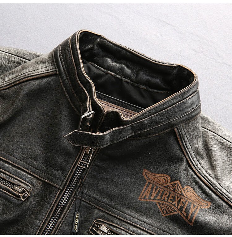 Leather Racing Jacket By AVIREXFLY Black