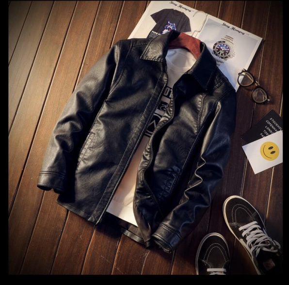 Motorcycle Men Long Sleeve Leather Jacket