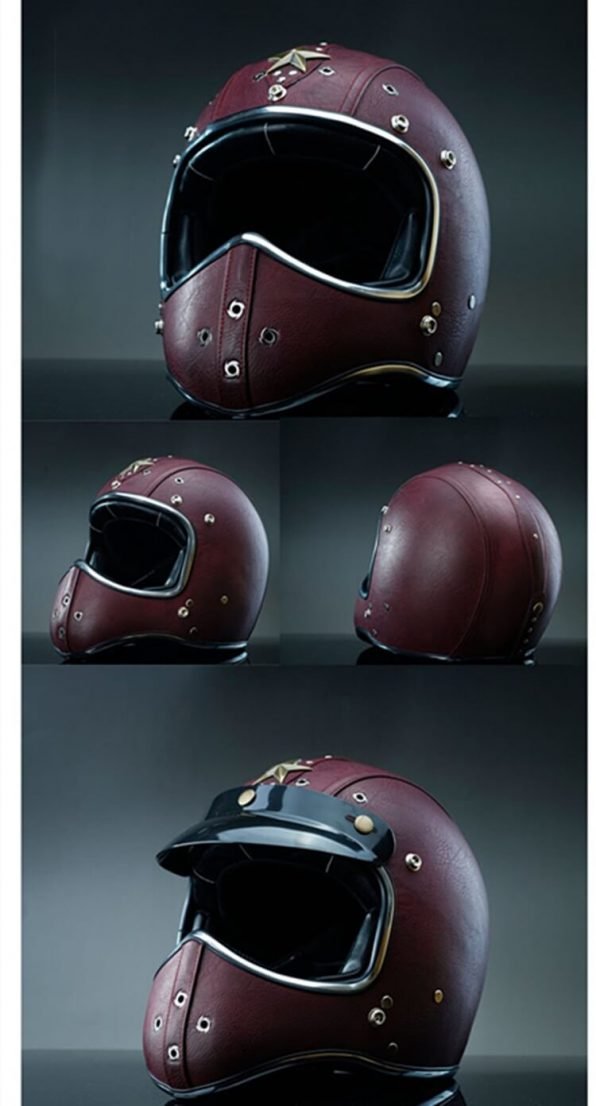 Punk PU Leather Helmet Red